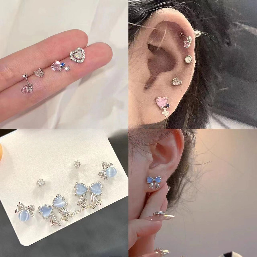 Minimal Heart Stud Earrings Set - Modomu
