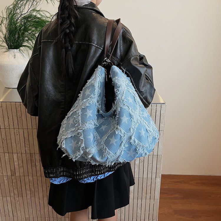 Frayed Star Denim Slouch Bag