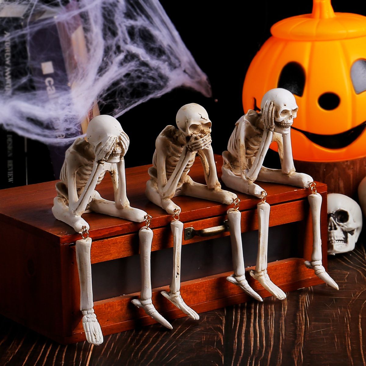 Shelf Sitting Skeleton Trio