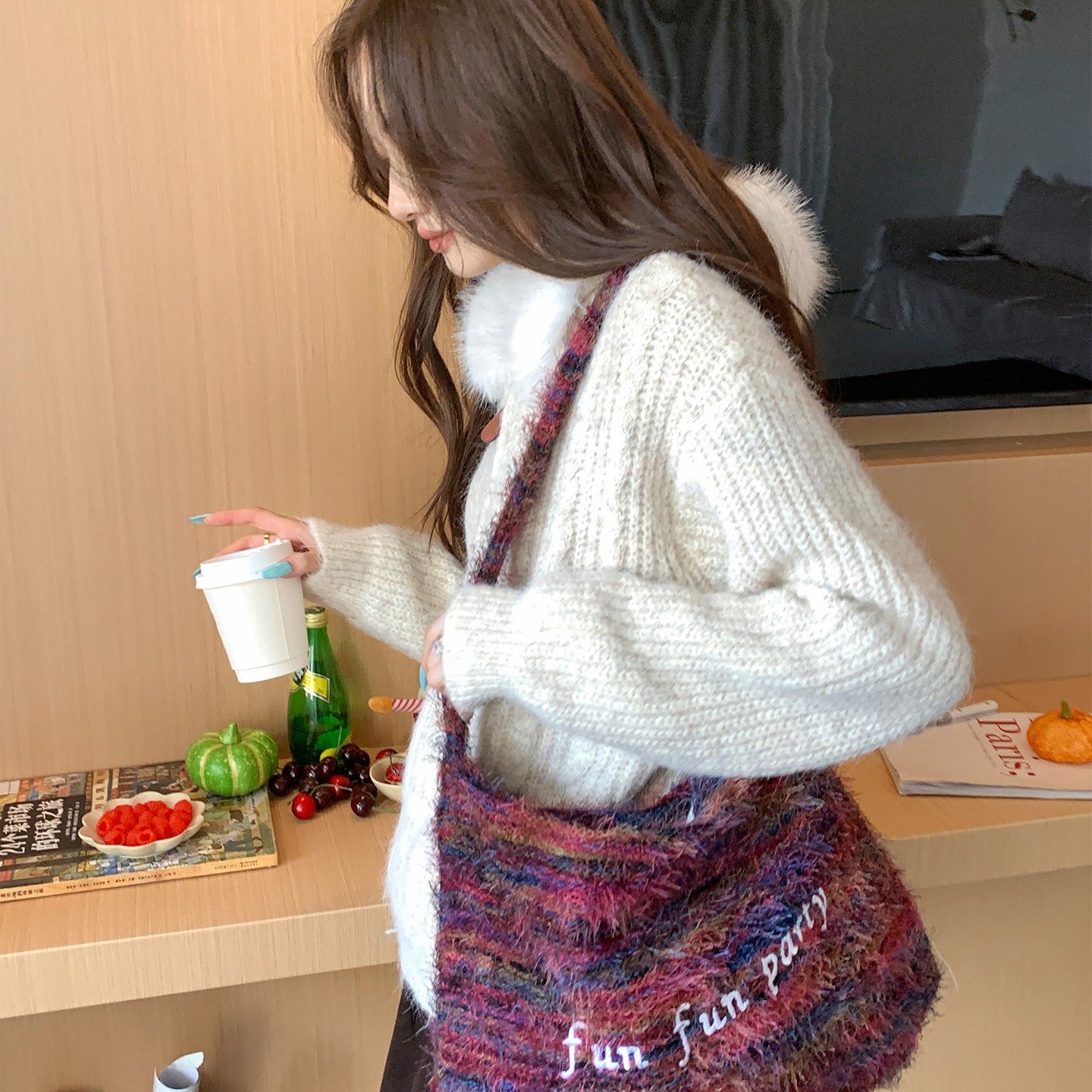 Plush Letter Crossbody Bag