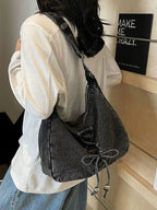 Corset Bow Denim Shoulder Bag