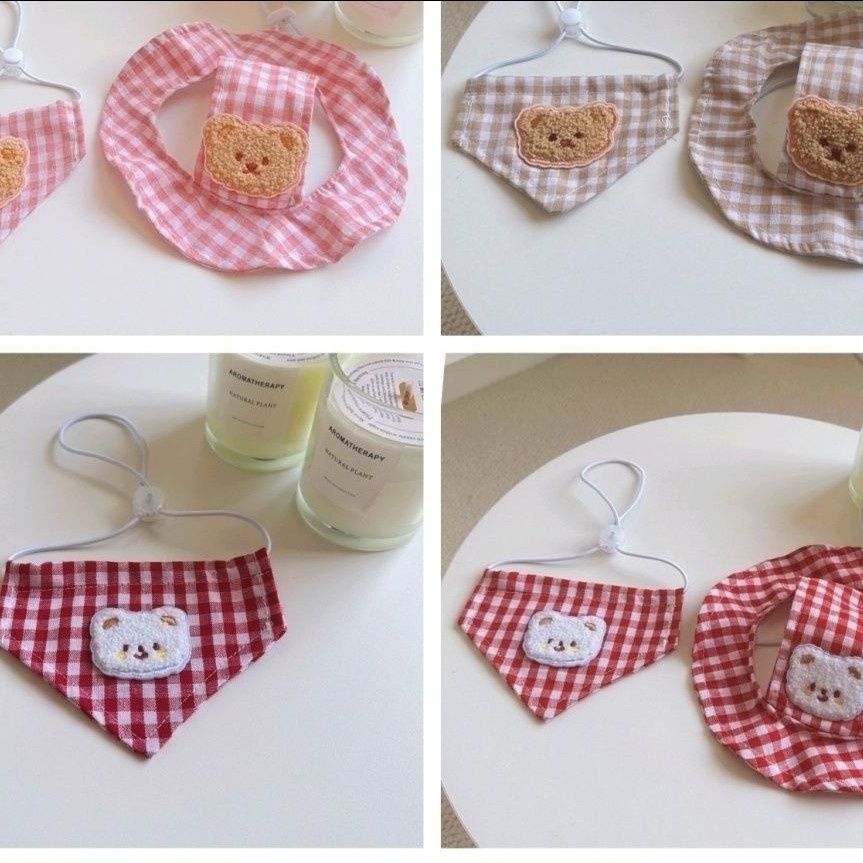 Bear Patch Gingham Pet Hat