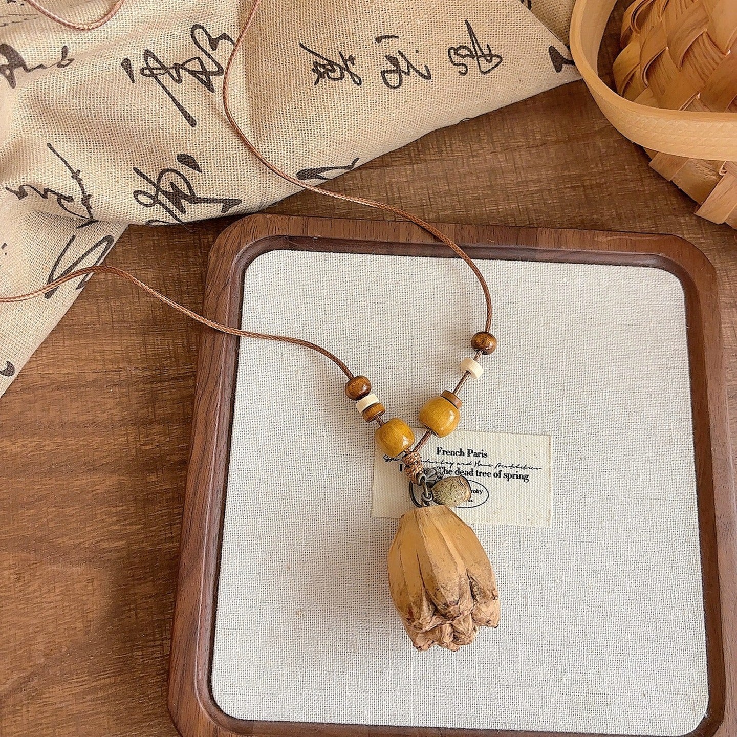 Retro Wooden Acorn Pendant Necklace