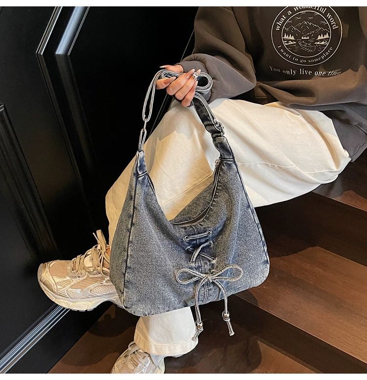 Corset Bow Denim Shoulder Bag