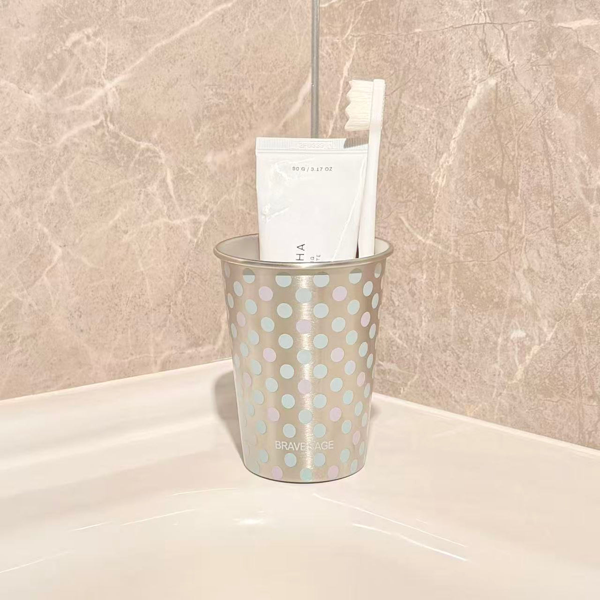 Polka Dot Steel Toothbrush Cup