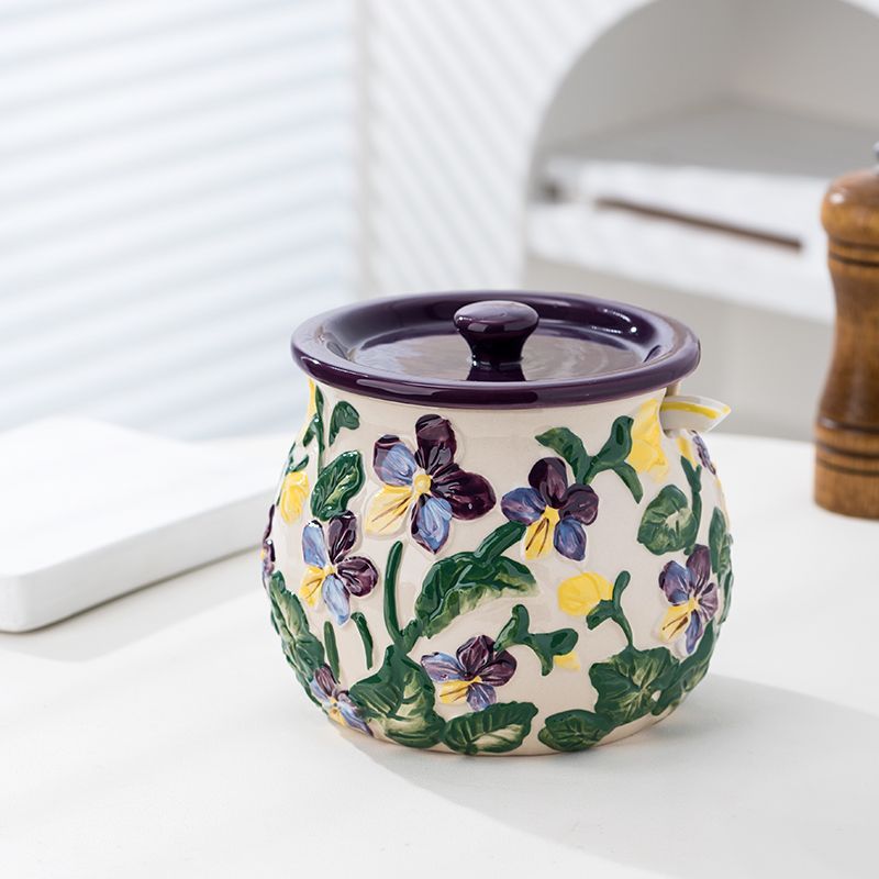 Embossed Floral Condiment Jar