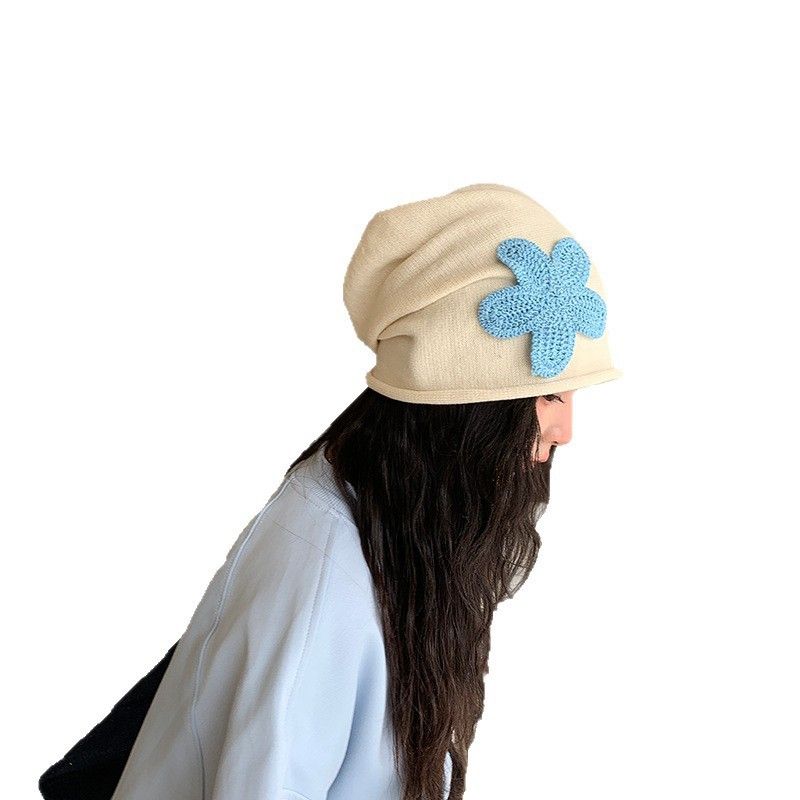 Blue Flower Slouch Beanie