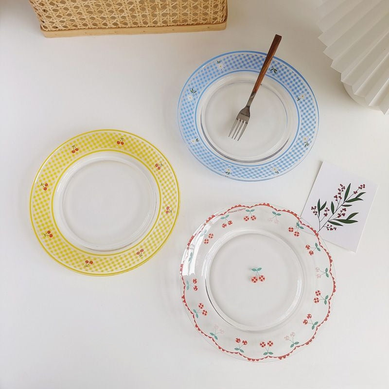 Cherry Gingham Rim Dessert Plate