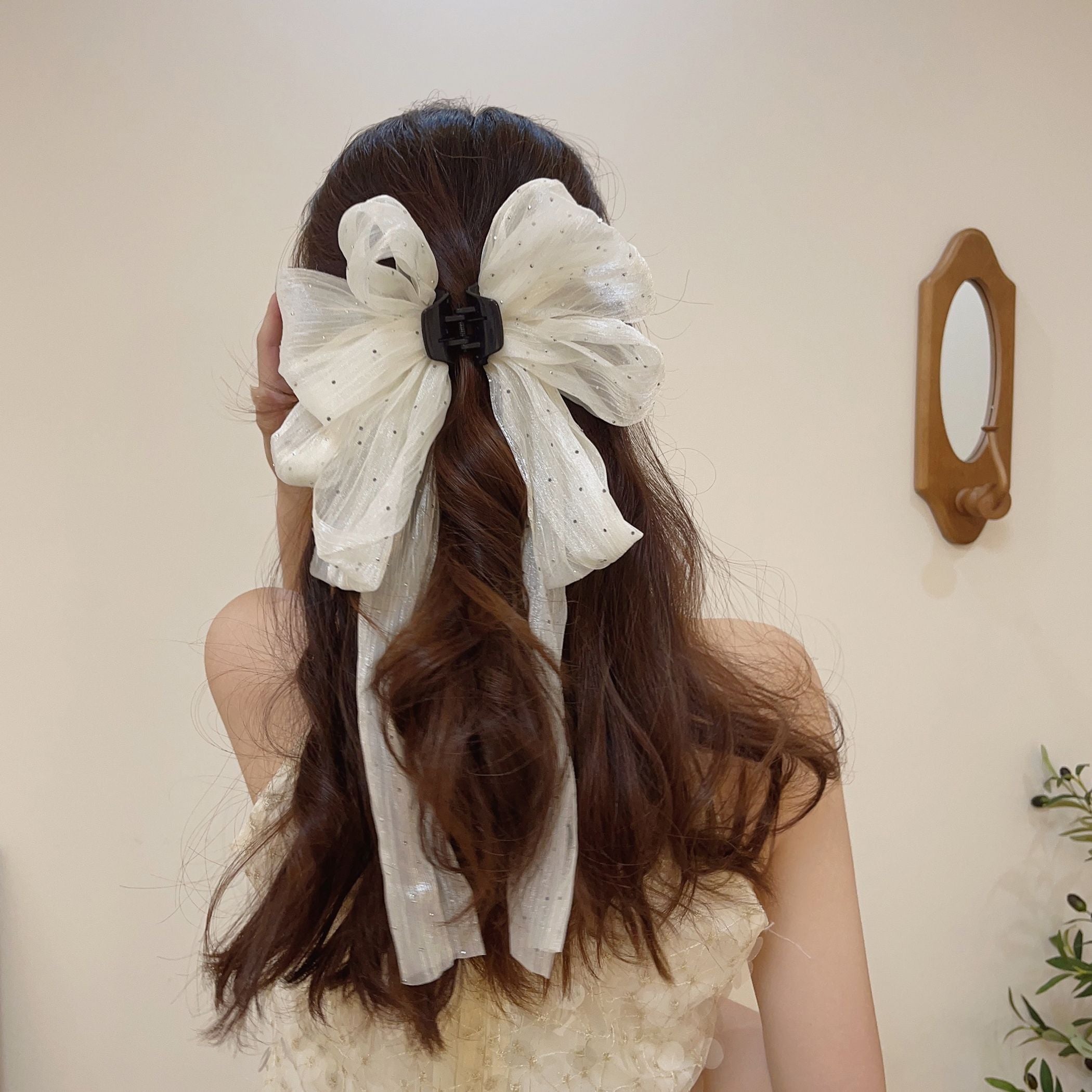 Dotted Tulle Oversized Bow Clip