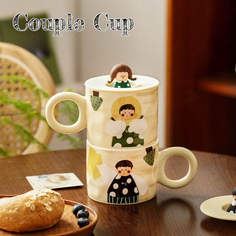 Ceramic Couple Mug With Lid