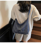 Corset Bow Denim Shoulder Bag