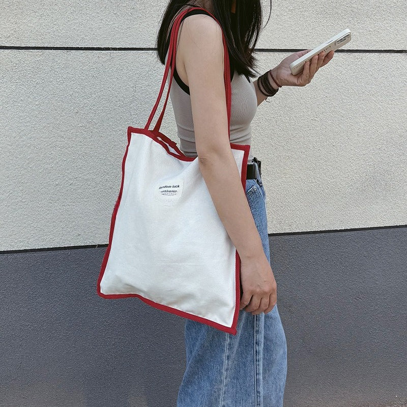 Contrast Trim Canvas Tote