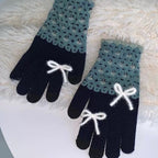 Retro Floral Bow Winter Gloves