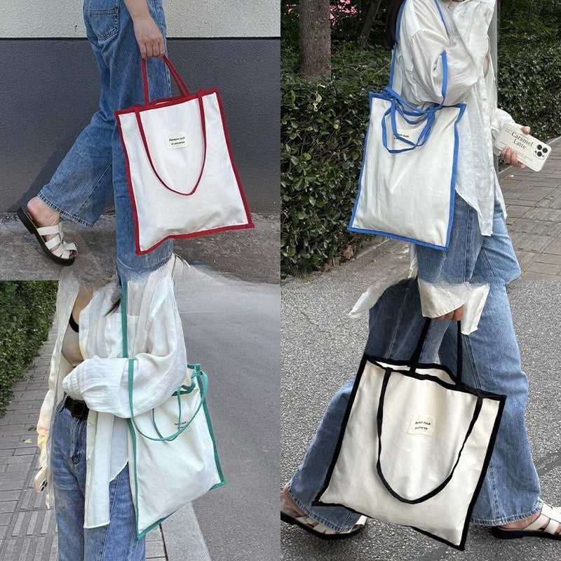 Contrast Trim Canvas Tote