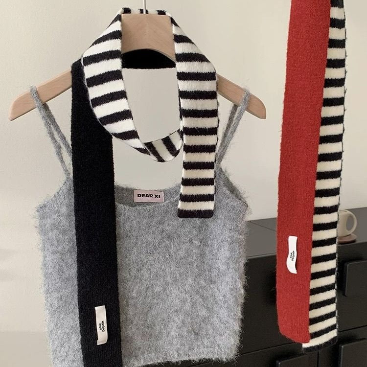 Striped Knit Student Scarf - Modomu