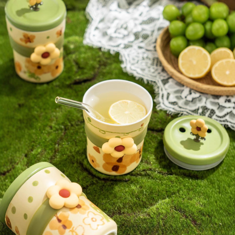 Pastoral Ceramic Mug With Lid