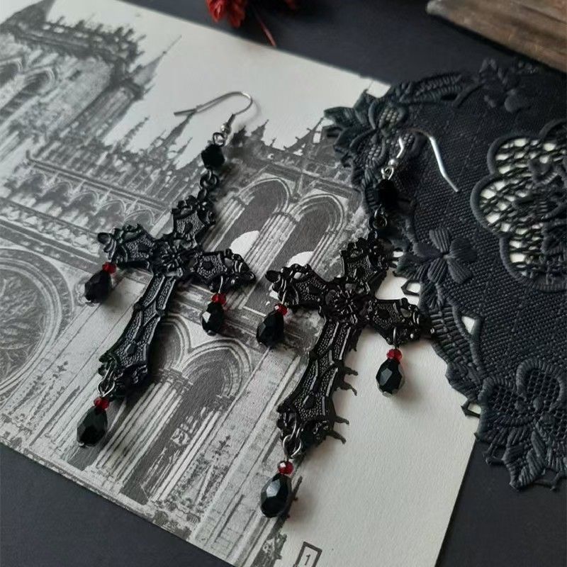 Gothic Cross Drop Earrings