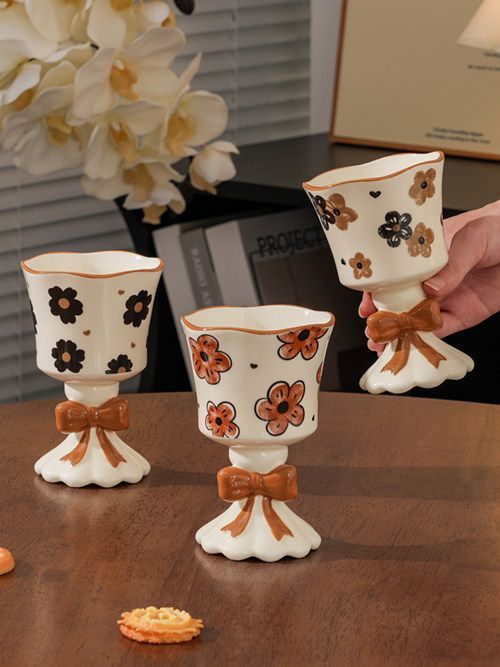Bow Flower Ceramic Goblet Mug - Modomu