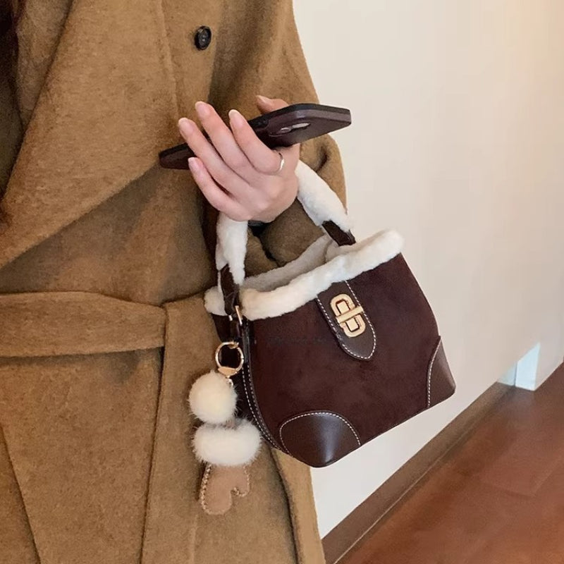 Plush Bucket Shoulder Crossbody Bag - Modomu