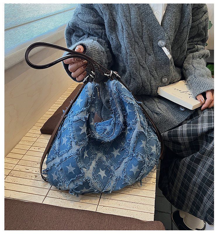 Frayed Star Denim Slouch Bag