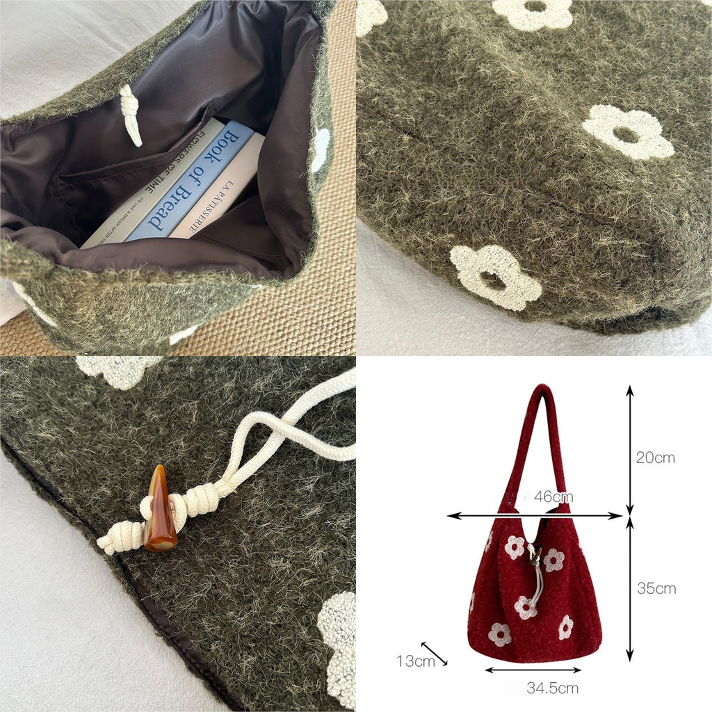 Plush Floral Shoulder Tote Bag - Modomu