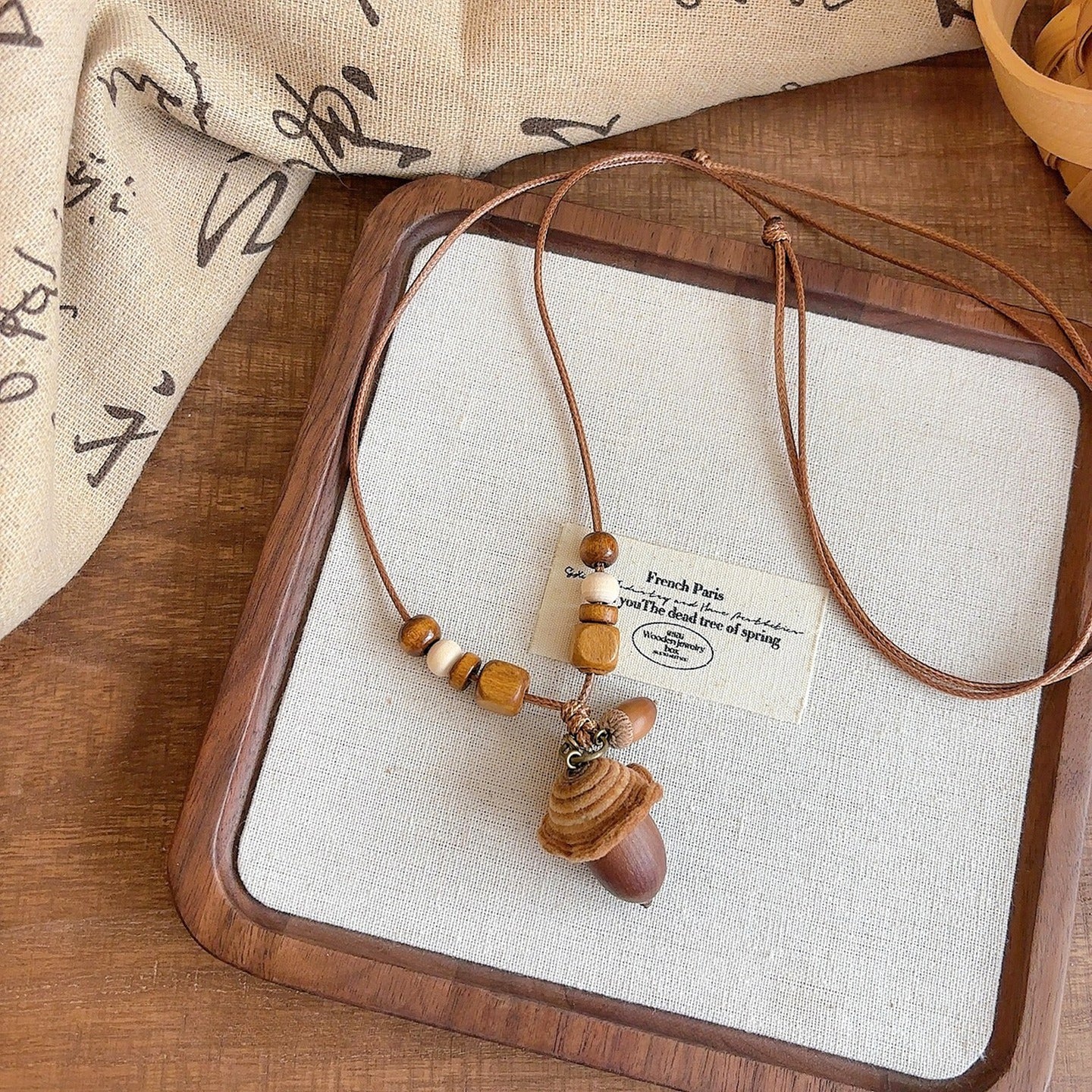 Retro Wooden Acorn Pendant Necklace