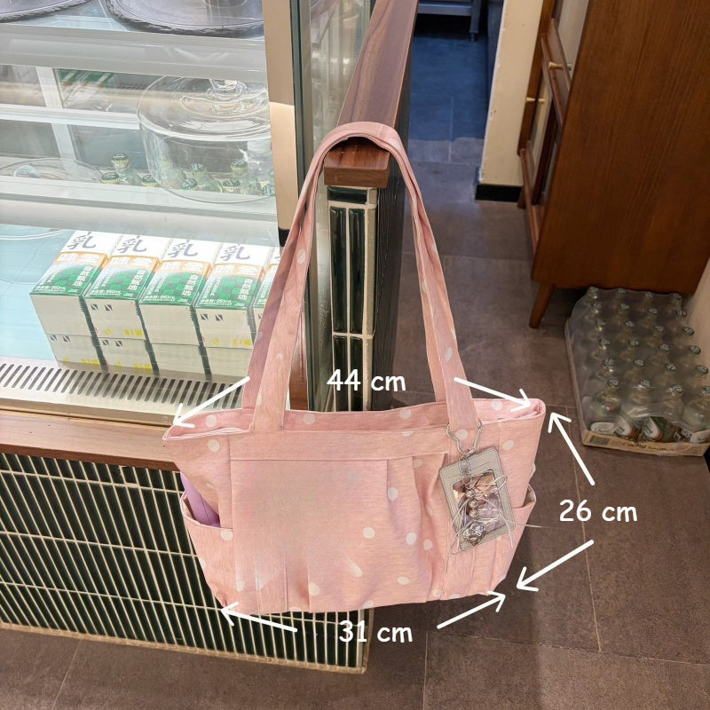 Pleated Dot Canvas Tote