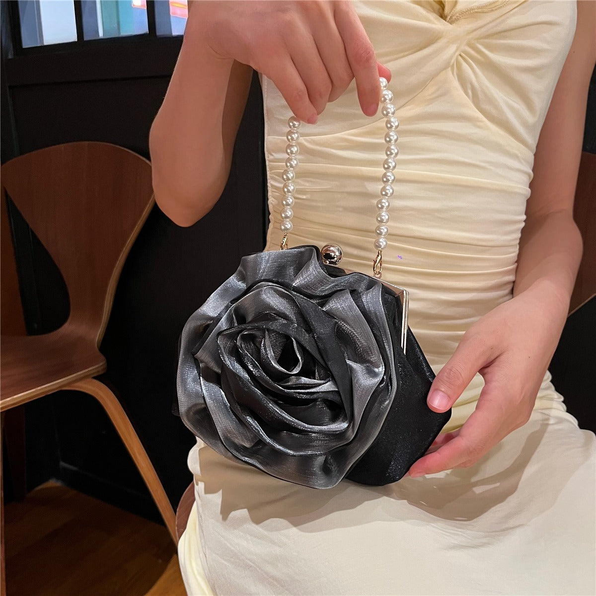 Gray Pearl Camellia Bag