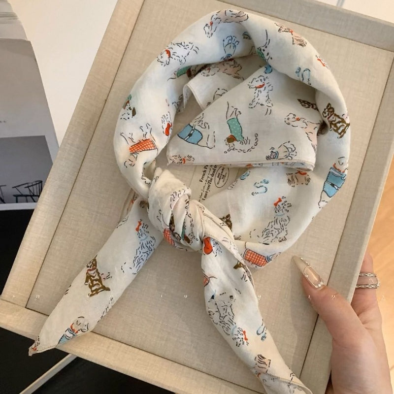 Cotton Linen Floral Square Scarf - Modomu
