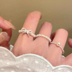 Bow Pearl Beaded Ring Set - Modomu