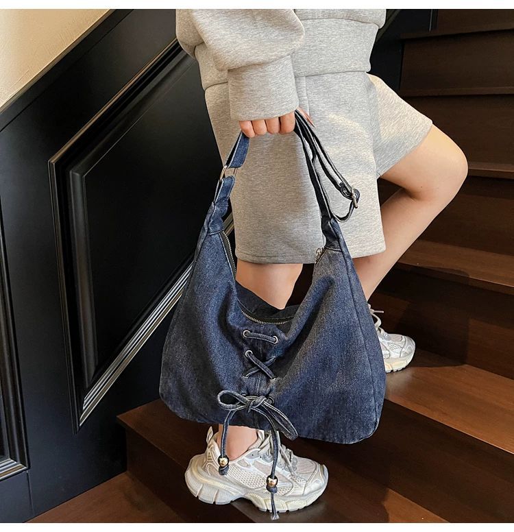 Corset Bow Denim Shoulder Bag