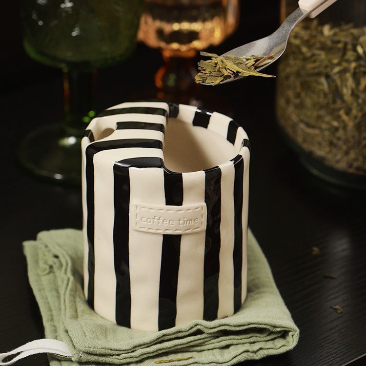 Striped Handleless Ceramic Cup