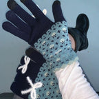 Retro Floral Bow Winter Gloves