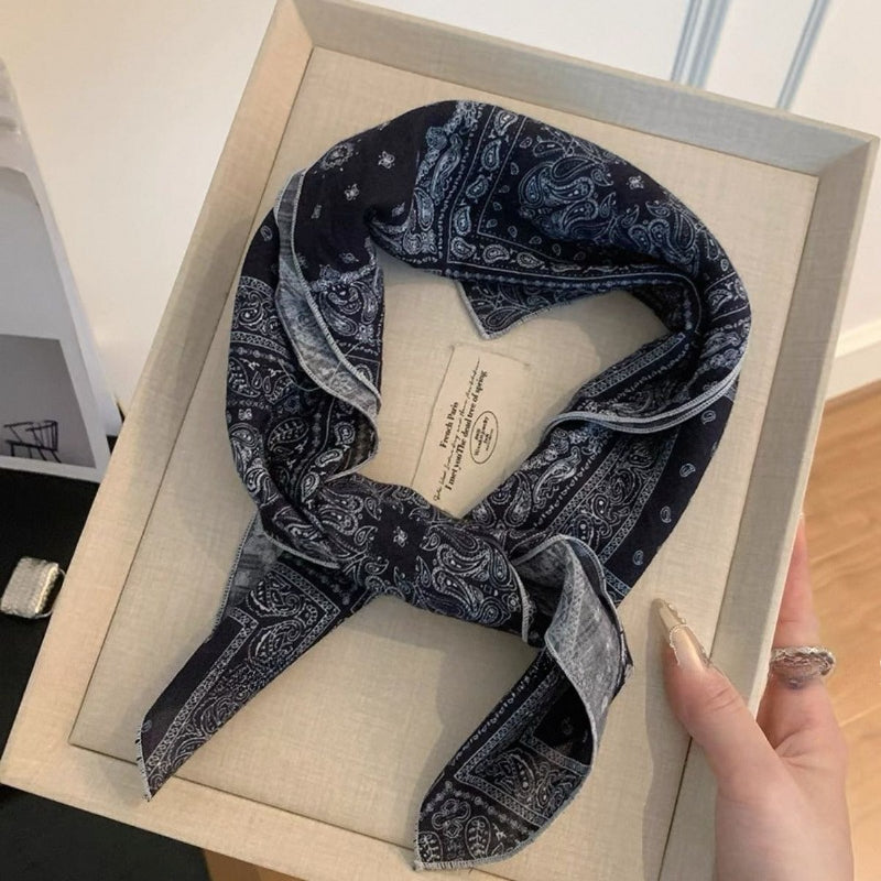 Cotton Linen Floral Square Scarf - Modomu
