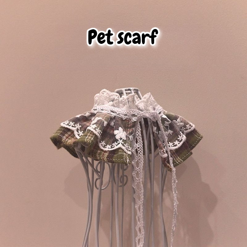 Pet Plaid Lace Saliva Scarf