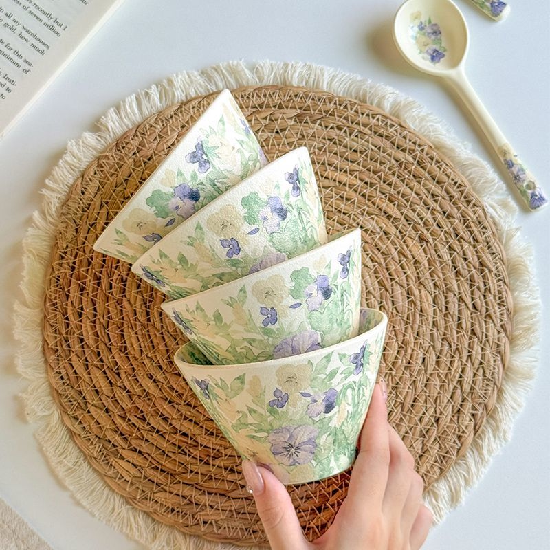 Pansy Print Conical Rice Bowl