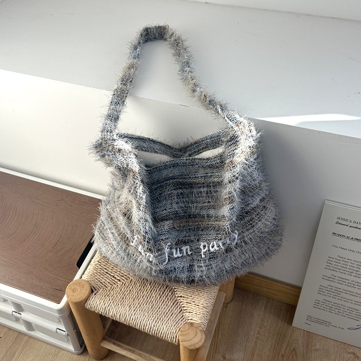 Plush Letter Crossbody Bag