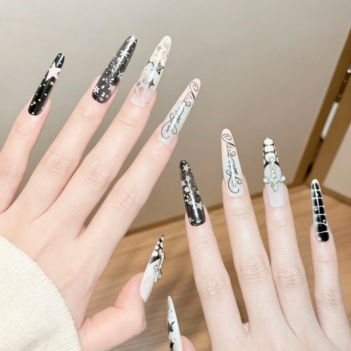 Midnight Cross Star Press-On Nails