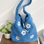 Plush Floral Shoulder Tote Bag - Modomu