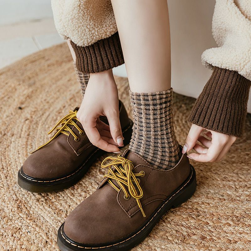 Waffle Check Contrast Toe Socks