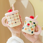 Polka Dot Ceramic Straw Mug - Modomu