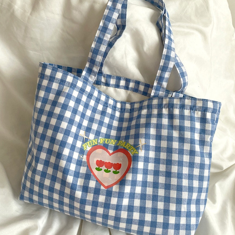 Plaid Canvas Shoulder Tote