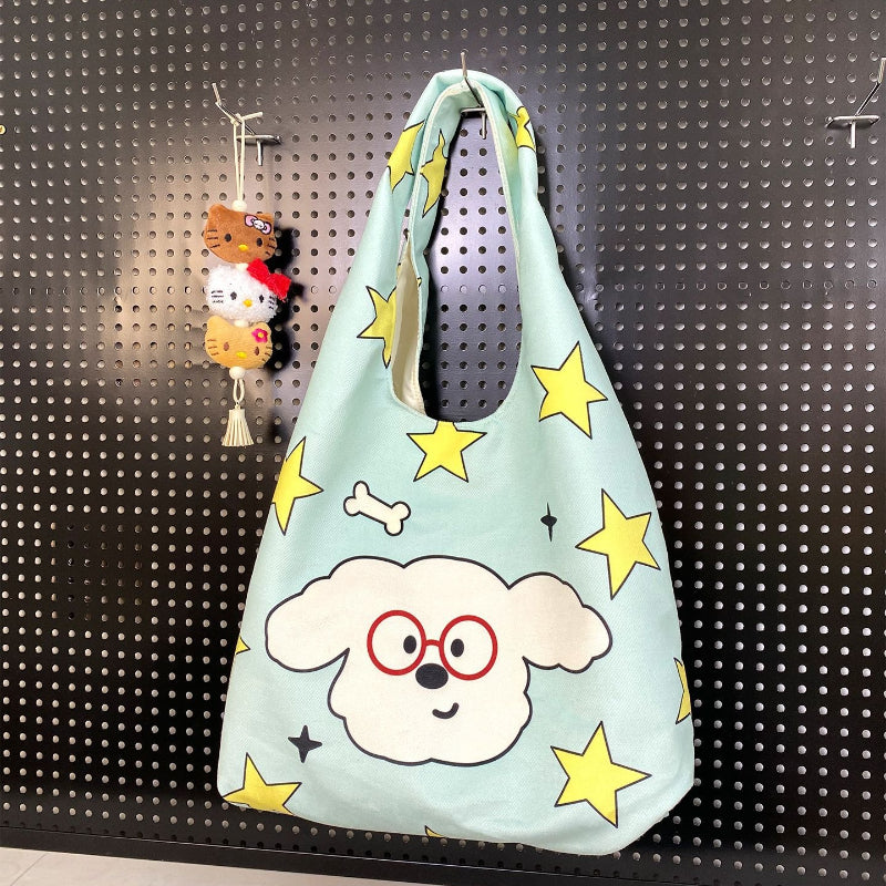 Cartoon Flocking Shoulder Tote