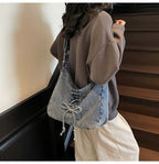 Corset Bow Denim Shoulder Bag