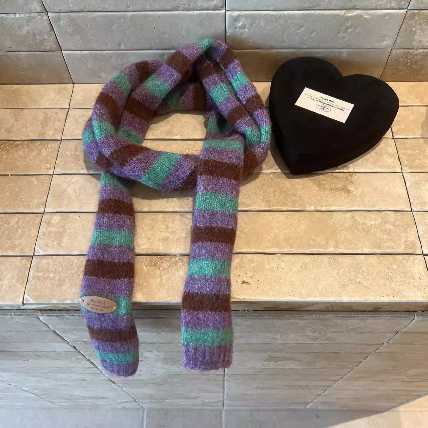 Y2K Knit Striped Long Scarf - Modomu