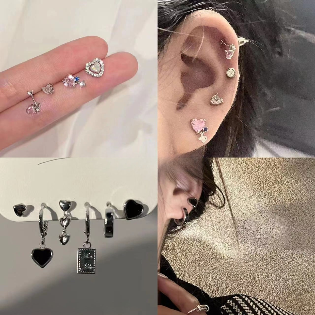 Minimal Heart Stud Earrings Set - Modomu