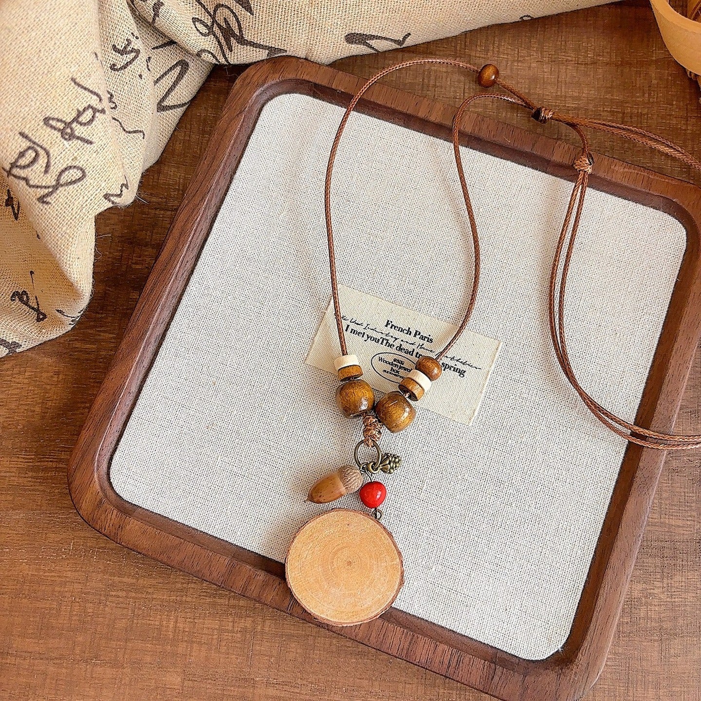 Retro Wooden Acorn Pendant Necklace