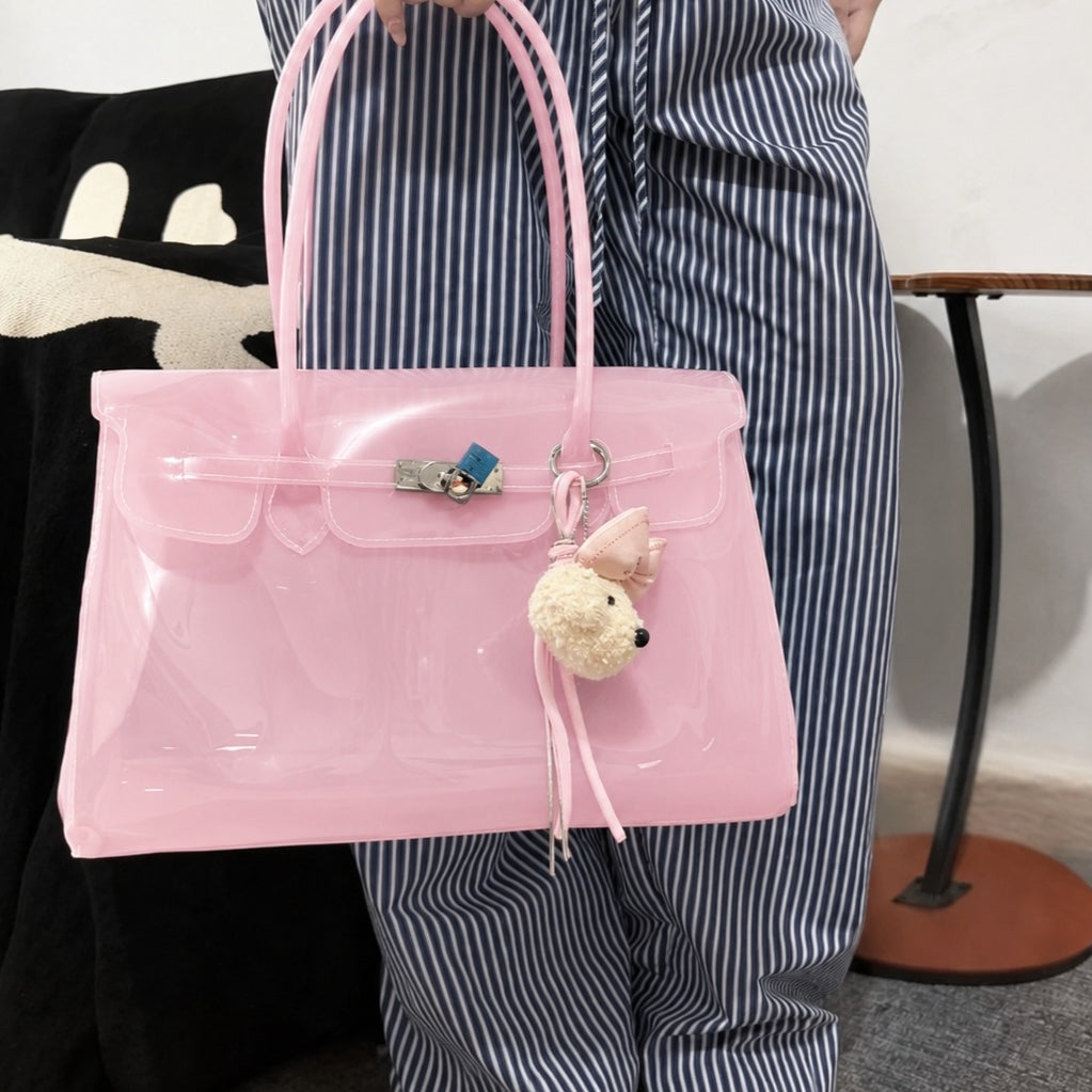 Oversized Padlock Jelly Tote - Pink
