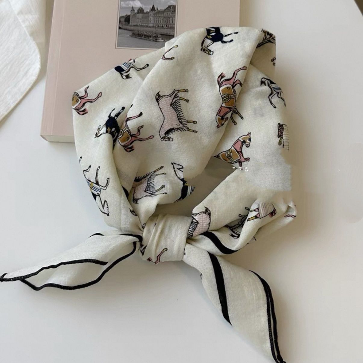 Cotton Linen Floral Square Scarf - Modomu