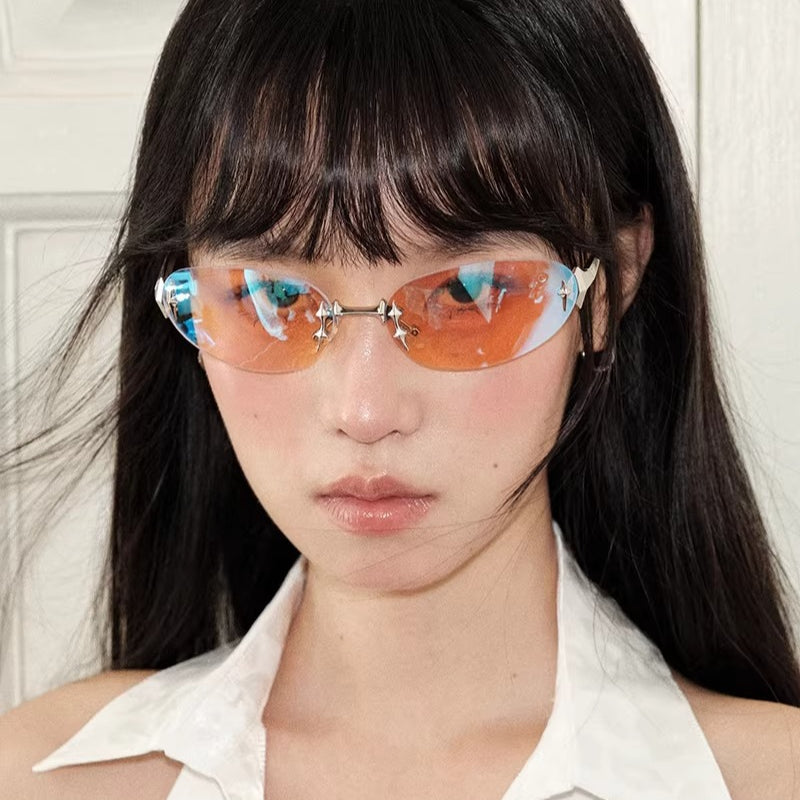 Retro Oval Rimless Cat Eye Sunglasses - Modomu